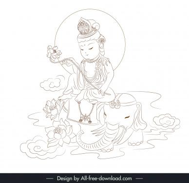 samantabhadra bodhisattva design elements handdrawn outline