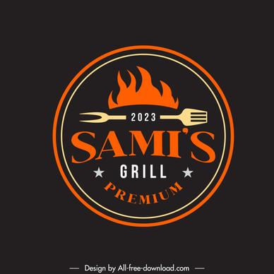 samis grill logo flat circle fork fire stars decor