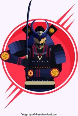 samurai icon armor sword decor colored classical character