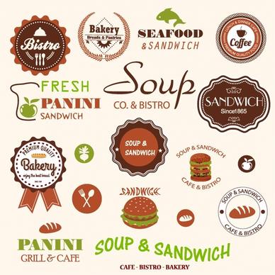 Sandwich bistro labels and icons