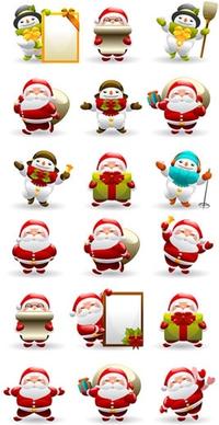 christmas characters icons snowman santa sketch lovely design