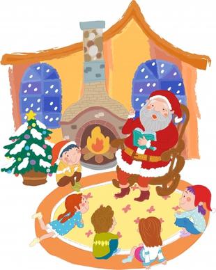christmas tale painting santa children icons cartoon sketch