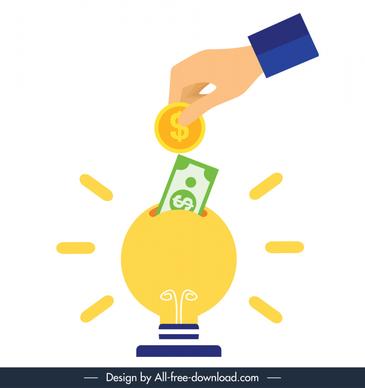 saving investment solution icon lightbulb money coin hand sketch