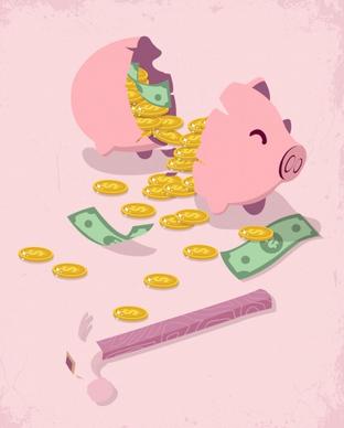savings concept background broken piggy bank money icons