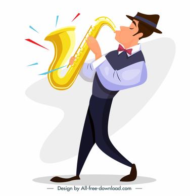 saxophonist icon dynamic flat cartoon sketch