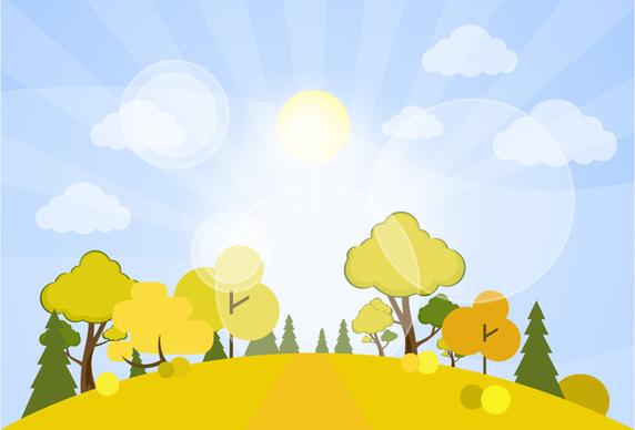 scenery drawing design with sunshine and trees