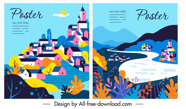 scenery poster templates colorful classical sketch