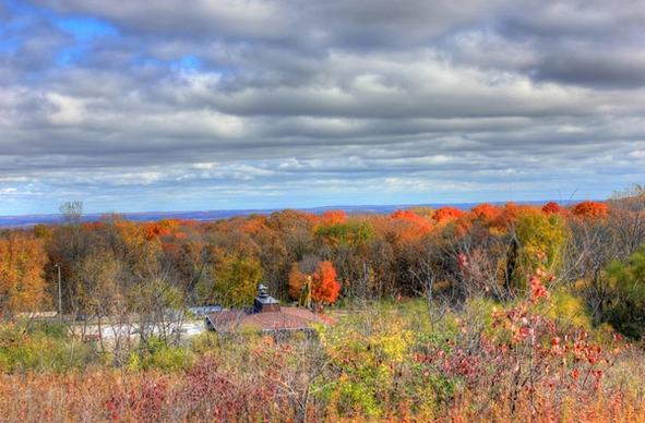 scenic autumn treeline landscape in blue mound state park wisconsin