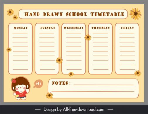 school timetable template flat elegance pupil petals decor