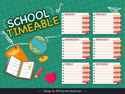 school timetable template flat handdrawn school symbols elements sketch