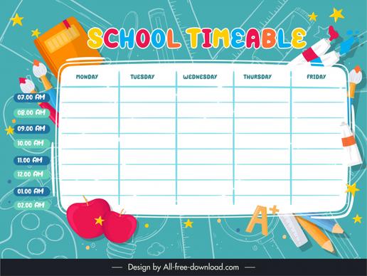school timetable template flat table school elements sketch