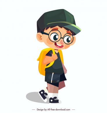 schoolboy icon cute cartoon character sketch walking gesture
