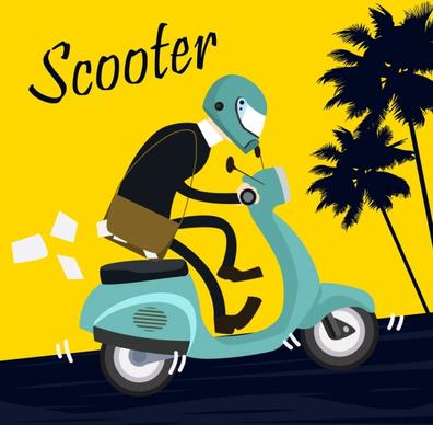 scooter background man motorbike icons cartoon design