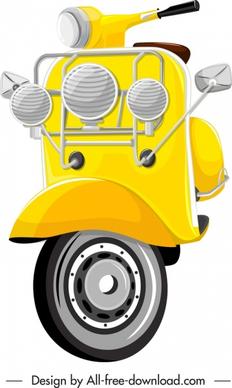 scooter motorbike template shiny yellow sketch lights decor