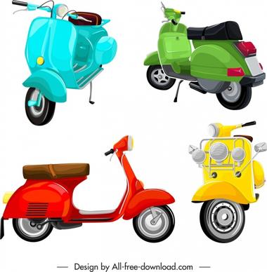 scooter motorbikes templates shiny colored 3d sketch