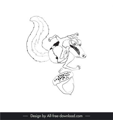 scrat character in ice age cartoon dynamic black white handdrawn sketch