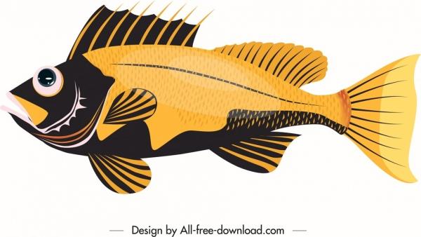 sea fish icon black yellow decor