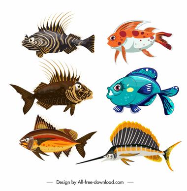 sea fish species icons colorful modern design