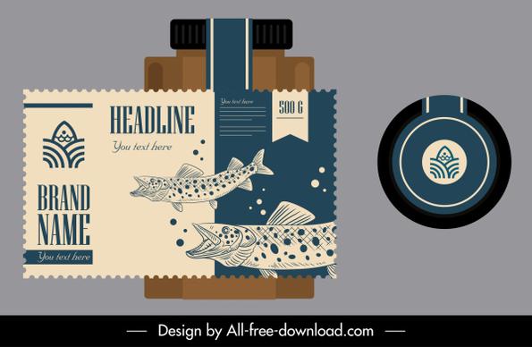 sea food label template classical handdrawn fish decor