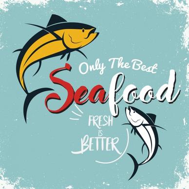 seafood advertising banner fish icon retro design