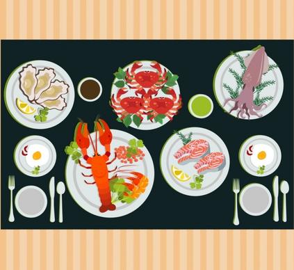 seafood advertising various dish icons decoration