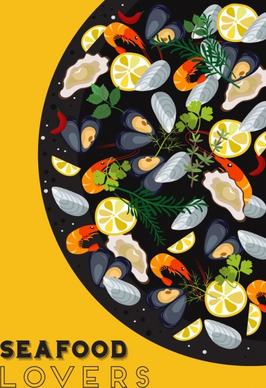seafood background fresh cuisine icon colorful decor