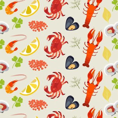 seafood background multicolored repeating marine species icons