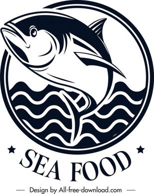 seafood logo fish sea icons black white classical