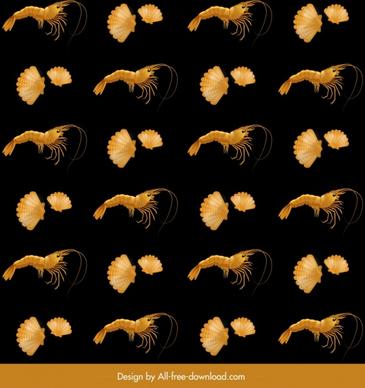 seafood pattern shrimps shells icons dark repeating decor