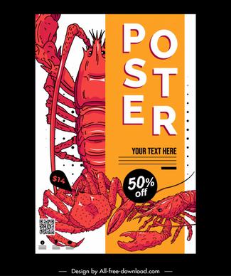 seafood poster template lobster sketch bright handdrawn design