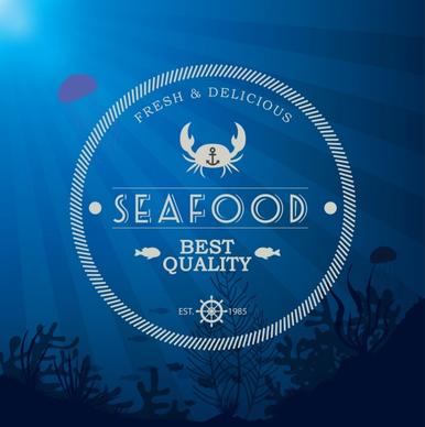 seafood stamp template crab fishes icons round design