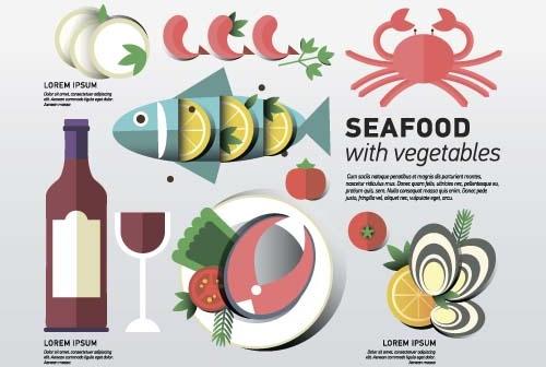 seafood with vegetable vector