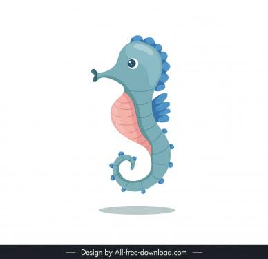 seahorse design elements cute flat cartoon