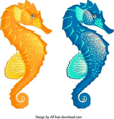 seahorse icons mockup design shiny yellow blue decor