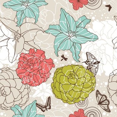 nature background template classical handdrawn botany butterflies sketch