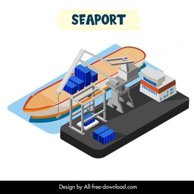 seaport delivery design elements modern 3d vessel harbor sketch