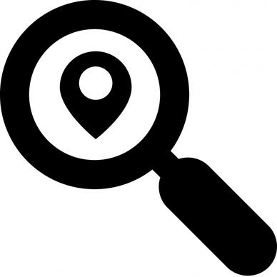 search location sign icon flat black white magnifier sketch