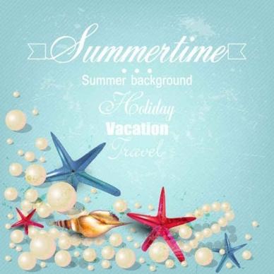 seashells with pearl summer backgrounds vector