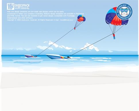 beach activities advertising banner canoe parachute icons