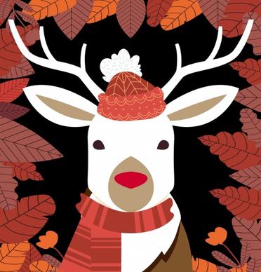 seasonal background stylized reindeer icon red leaves decor