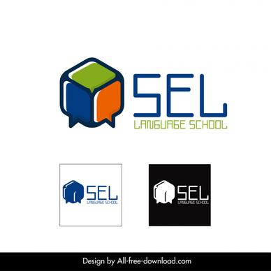 sel language school logo template geometric cubic speech bubbles shapes sketch