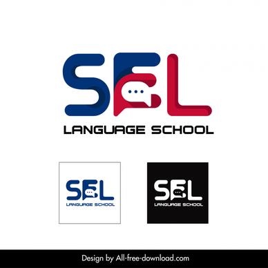 sel language school logo template stylized texts speech bubble decor
