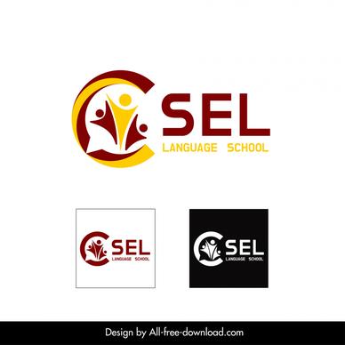 sel language school logo template texts, circle human icons sketch