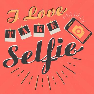 selfie banner camera icon texts decoration