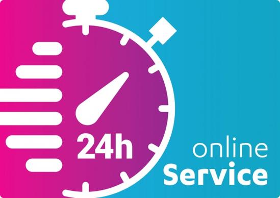 service and support for customers 24 hours a day and 7 days a week icon open around the vector clock