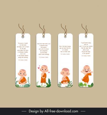 set of 4 bookmarks templates cute baby monks cartoon design