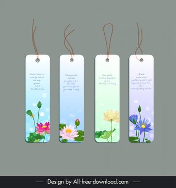 set of 4 bookmarks templates elegant blooming lotus flowers decor