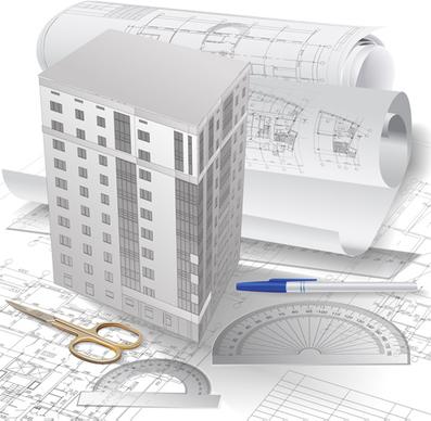 set of architectural drawings design vector