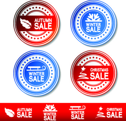 set of autumn and winter offer stickers design vector