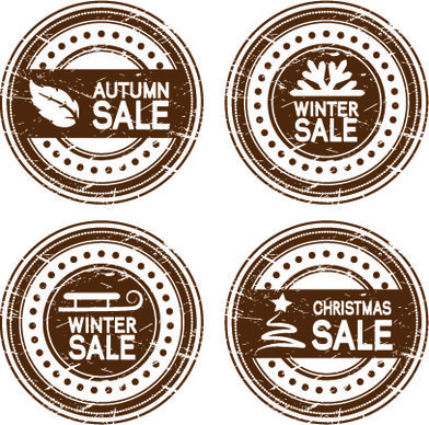 set of autumn and winter offer stickers design vector